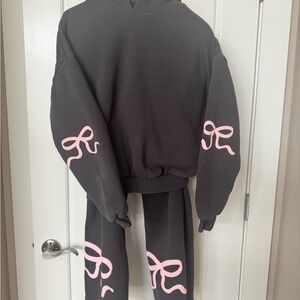 Edikted size XS Grey Sweat  Set with Pink Bow Accents